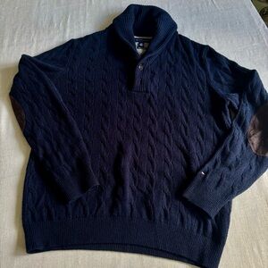 Tommy Hilfiger Navy Cable Knit Sweater Men’s L Luxe Cotton